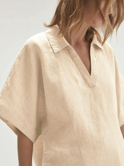 Velia - Conjunto de top de manga corta con cuello de pico y pantalón de cintura alta