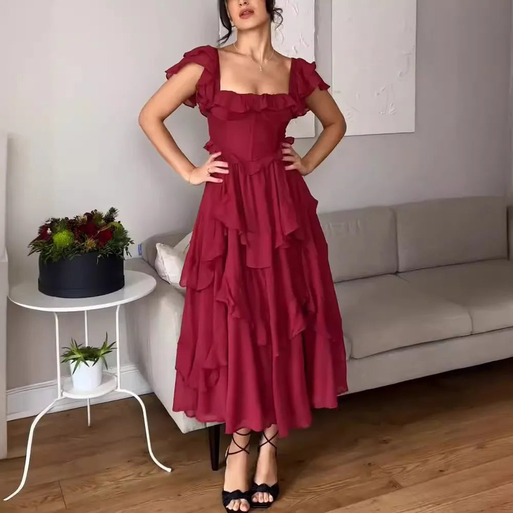Valery - Vestido largo con volantes de moda para fiesta