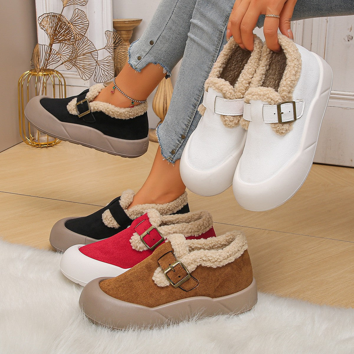 Zuecos de invierno para mujer con punta reforzada y hebilla - Renate