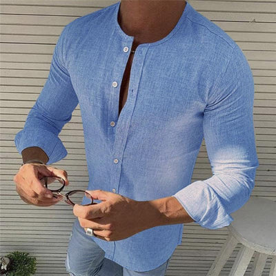 Elegante camisa de algodón de manga larga para hombre