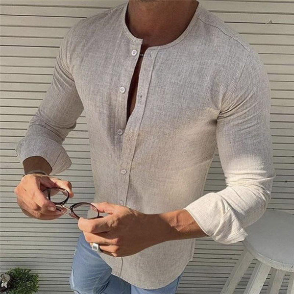 Elegante camisa de algodón de manga larga para hombre