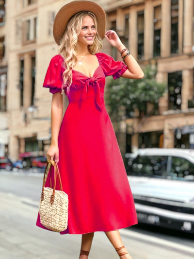 Selene - Vestido midi de manga abullonada