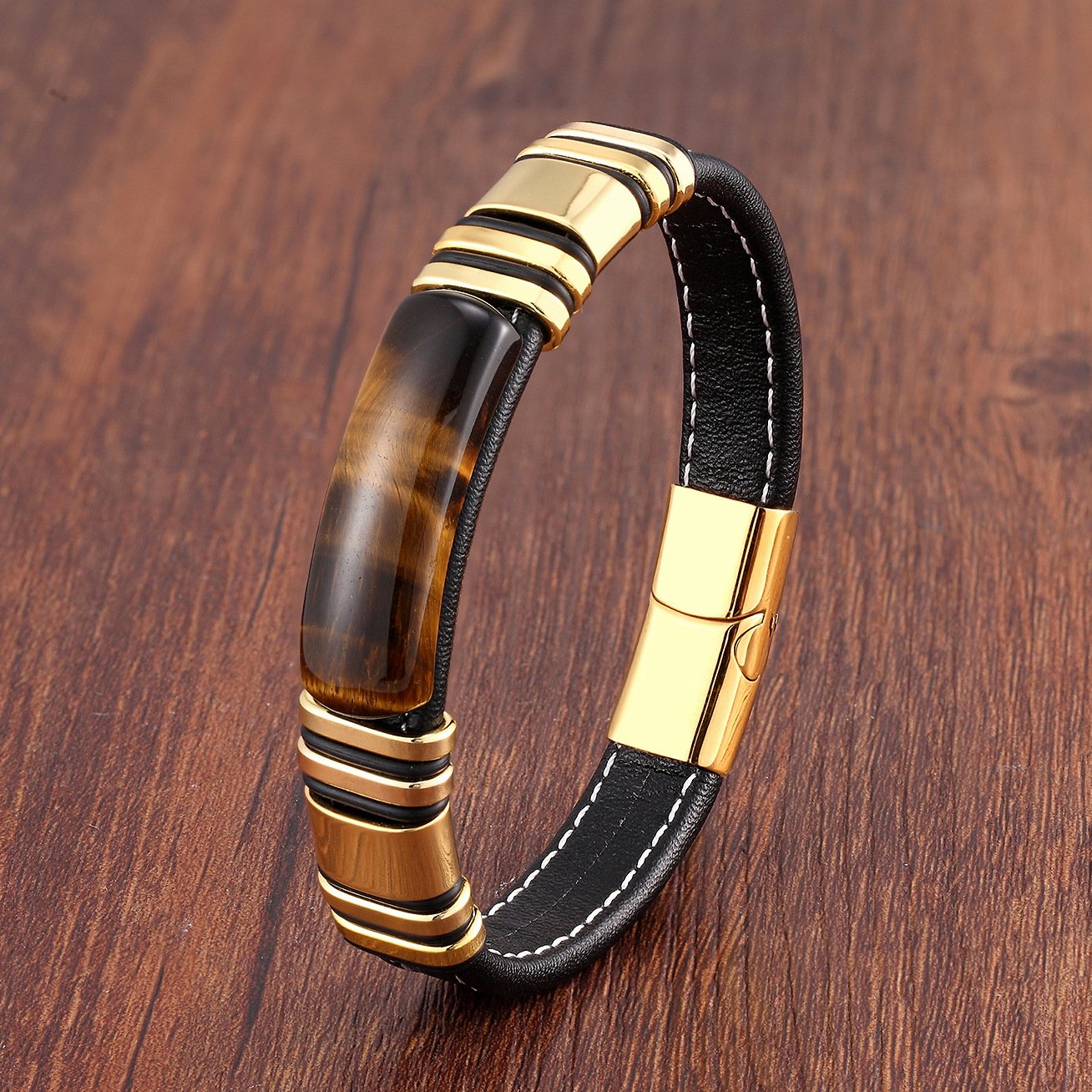 Pulsera hombre cuero con acero diseño magnético - Vulcan