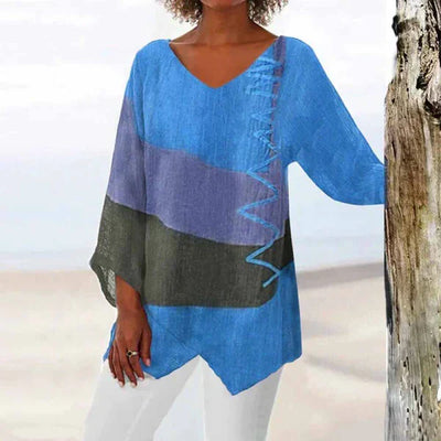 Eladie - Elegante camisa tricolor de mujer con corte holgado