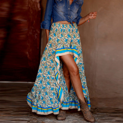 Falda larga boho con estampado étnico chic perfecta para un look casual y elegante