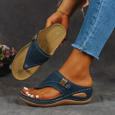 Celine - Sandalias de cuña para mujer con puntera de clip en piel de PU