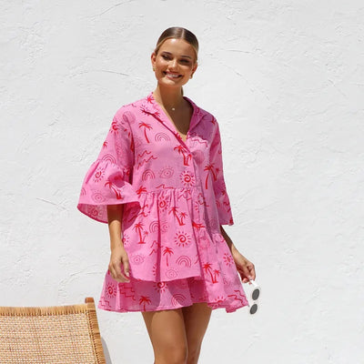 Millie - Vestido corto oversize con estampado solar