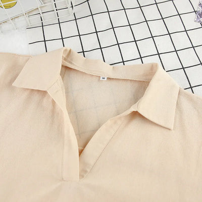 Velia - Conjunto de top de manga corta con cuello de pico y pantalón de cintura alta
