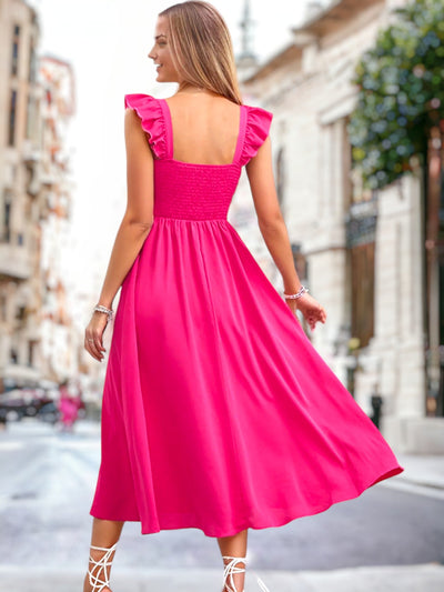 Astrid - Vestido de tirantes con volantes en color sólido