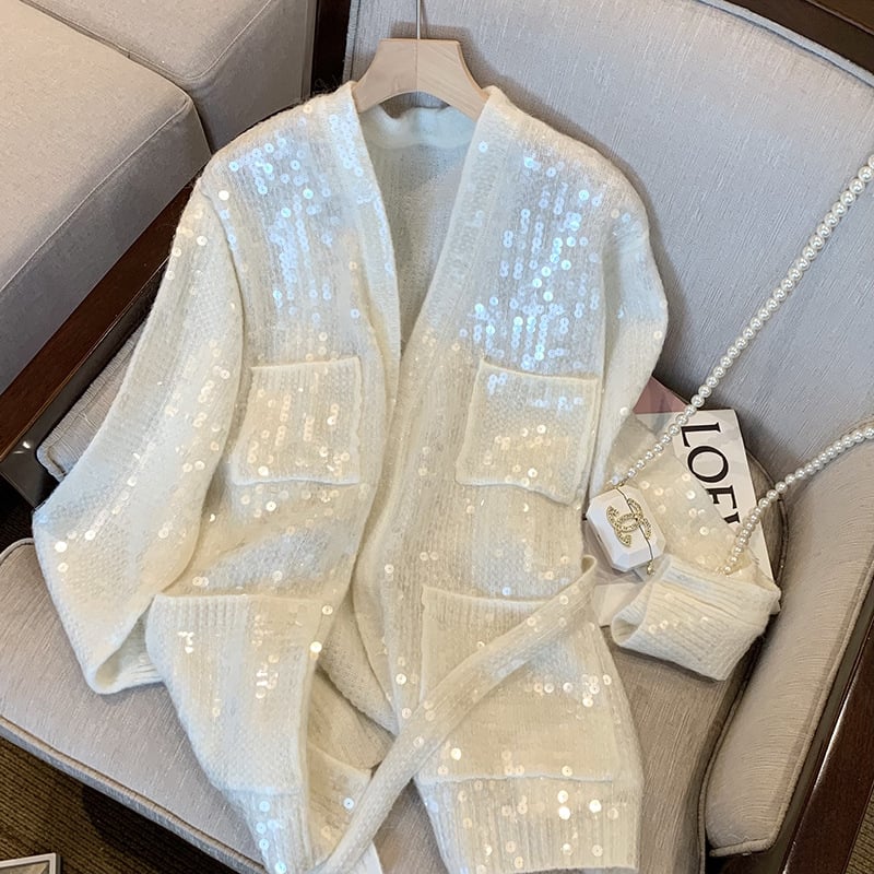 Cárdigan de lentejuelas para mujer de efecto luminoso - Leyla