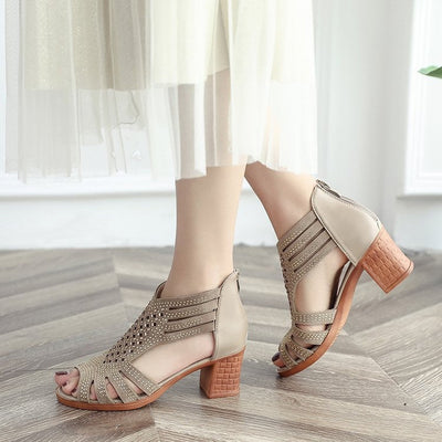 Sandalias mujer tacón medio diseño romano - Elvira