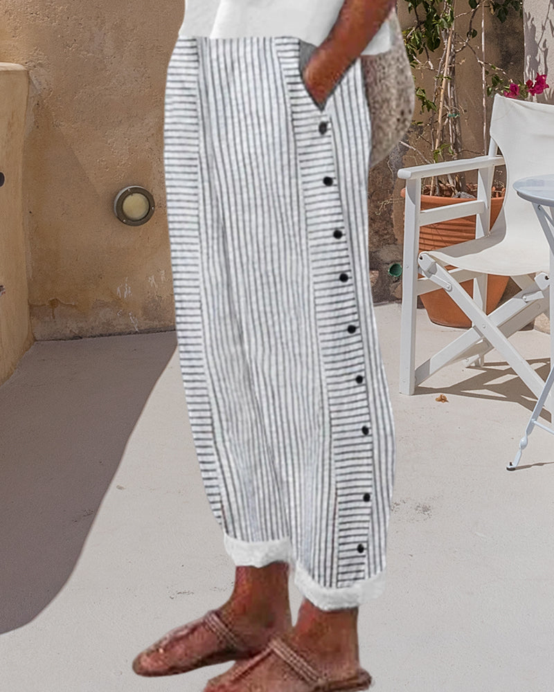 Pantalones cortos de verano para mujer - A rayas - Casual