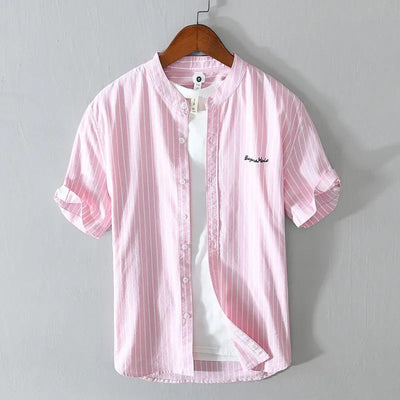 Camisa casual hombre rayas verticales y bordado minimalista - Nolan