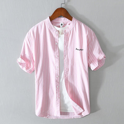 Camisa casual hombre rayas verticales y bordado minimalista - Nolan