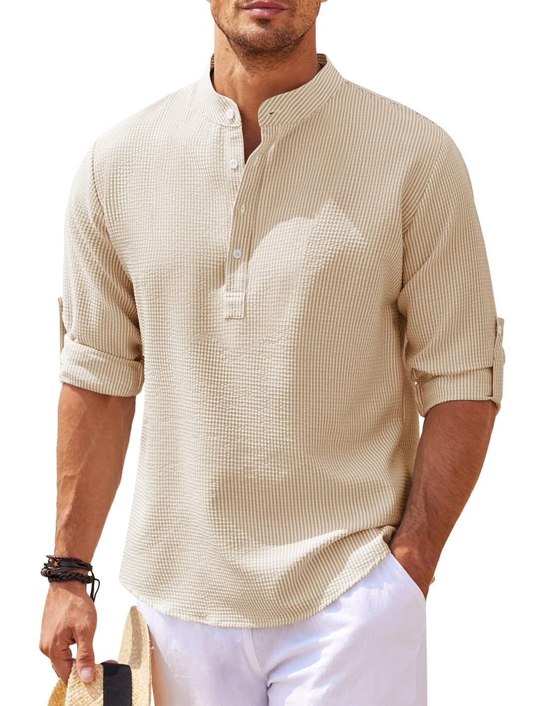 Camisa para hombre cuello mao algodón ligero estilo casual - Adrián