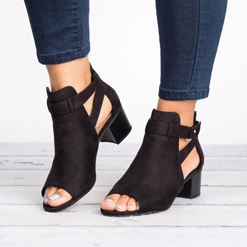 Botines para mujer ante sintético de abertura frontal con tacón bloque - Mireia