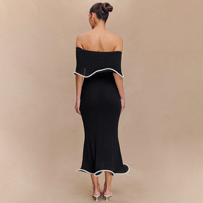Vestido largo para mujer de escote bardot con volantes estilo sirena - Camila
