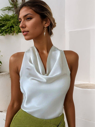 Blusa sin mangas mujer satén escote drapeado - Loren