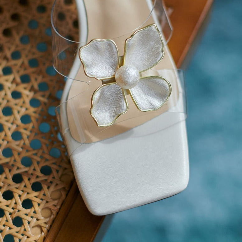 Sandalias mujer con flor elegante estilo perla dorada - Liora
