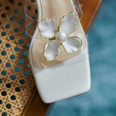Sandalias mujer con flor elegante estilo perla dorada - Liora