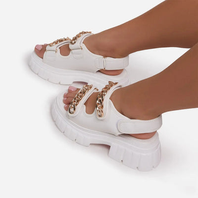 Sandalias para mujer de plataforma con detalle de cadena metálica - Renata
