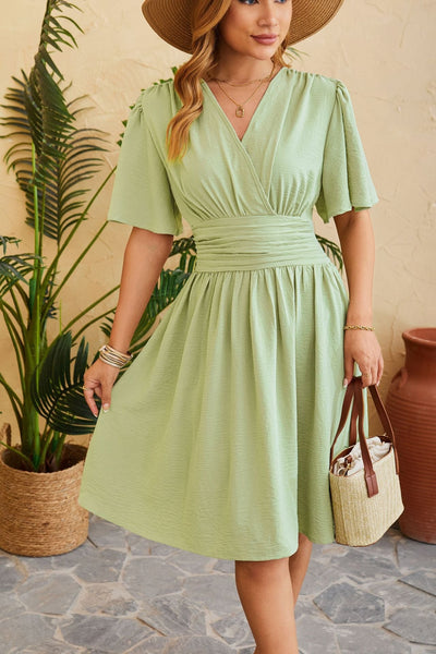 Vestido midi mujer escote cruzado manga corta - Isadora