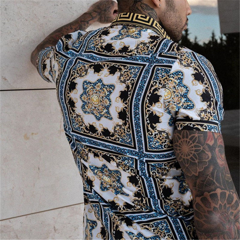 Camisa holgada de manga corta para hombre con estampado