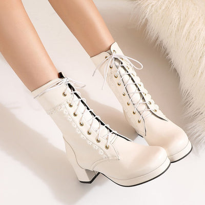 Botines de cordones con encaje decorativo - Celeste