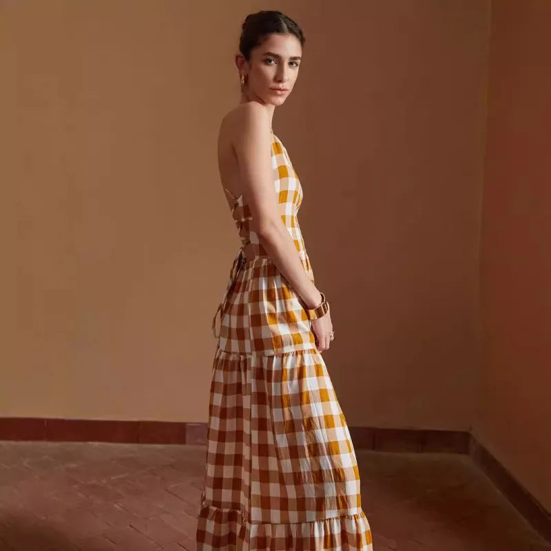 Daphne - Vestido casual atado a cuadros sin espalda