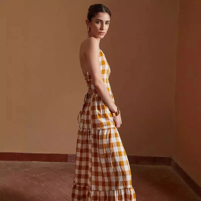 Daphne - Vestido casual atado a cuadros sin espalda
