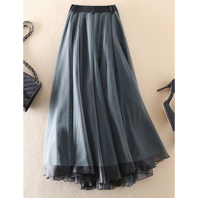 Falda midi de mujer con cintura alta y look a capas - con cinturón