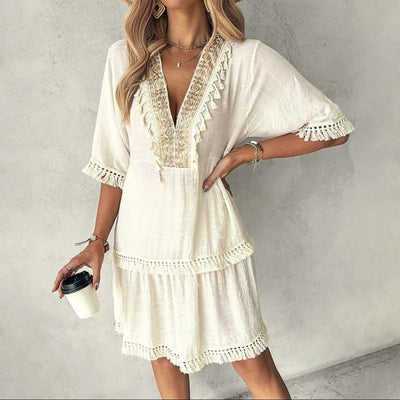 Vestido mujer bohemio bordado con borlas - Isadora