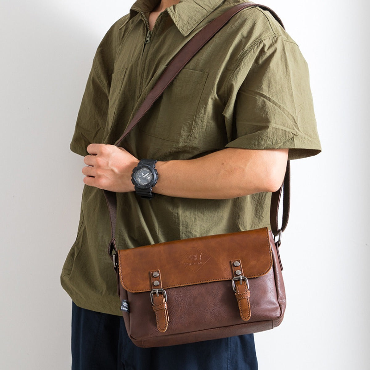 Bolso bandolera para hombre cuero sintético hebillas vintage - Mateo