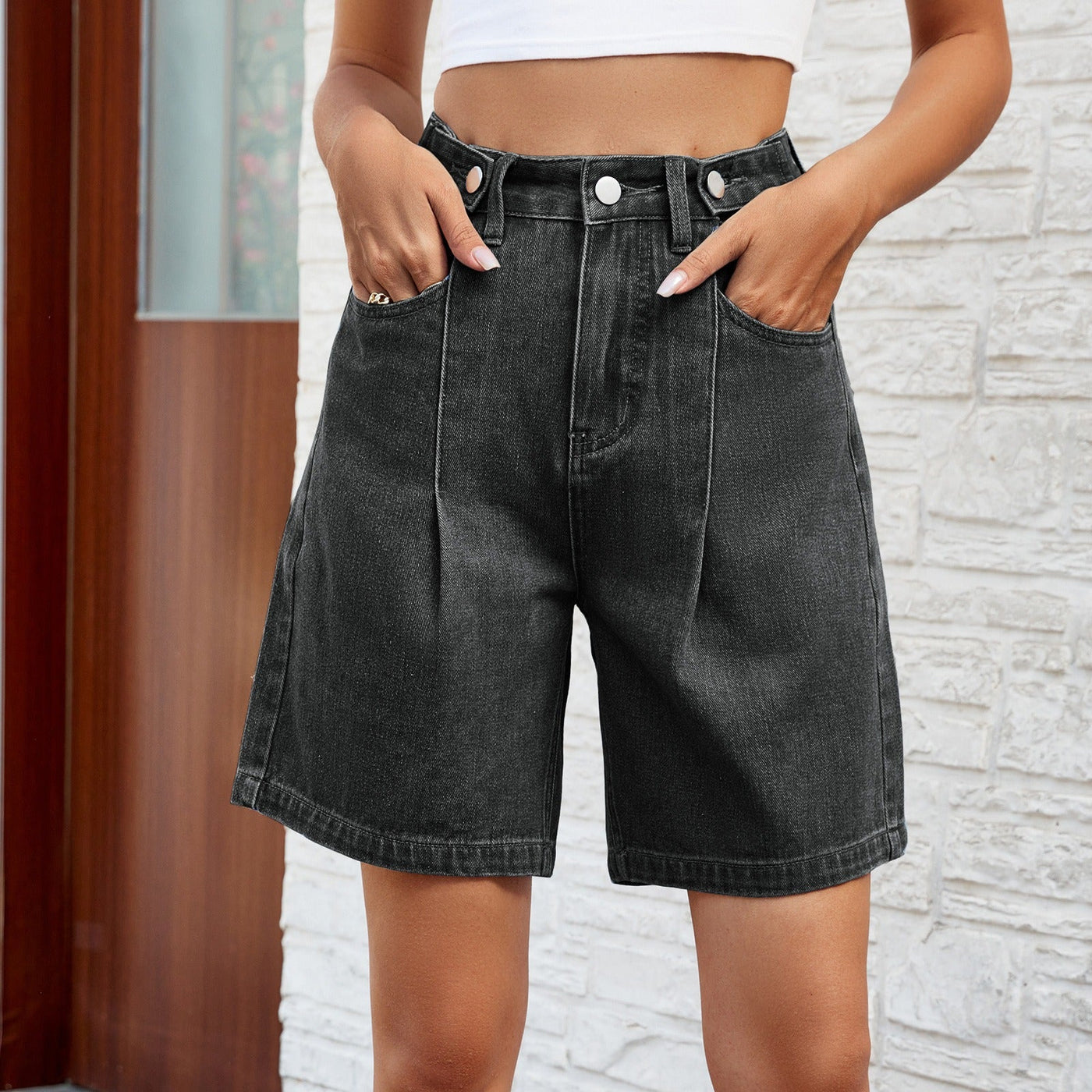 Bermuda denim mujer corte recto estilo vintage - Kendra