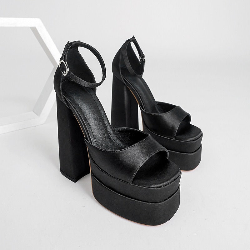 Sandalias para mujer de plataforma satinada con tacón ancho - Valeria