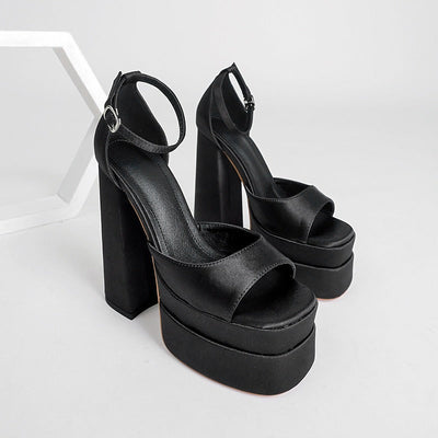 Sandalias para mujer de plataforma satinada con tacón ancho - Valeria