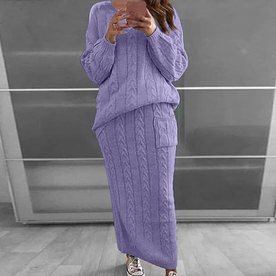 Conjunto de invierno compuesto por jersey de punto y falda, cálido y cómodo ideal para un look acogedor y a la moda en los días fríos