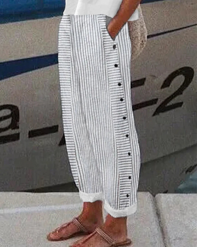 Pantalones cortos de verano para mujer - A rayas - Casual