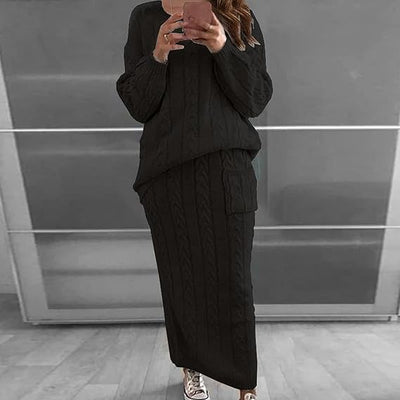 Conjunto de invierno compuesto por jersey de punto y falda, cálido y cómodo ideal para un look acogedor y a la moda en los días fríos