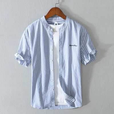 Camisa casual hombre rayas verticales y bordado minimalista - Nolan