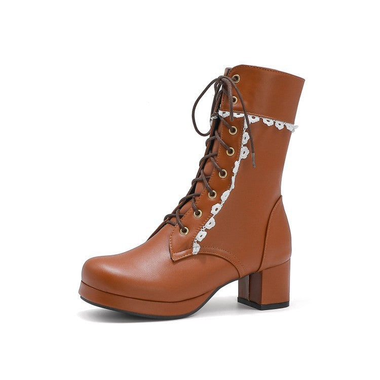 Botines de cordones con encaje decorativo - Celeste