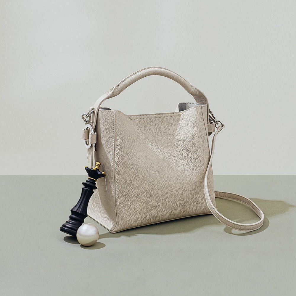 Bolso bucket para mujer de piel auténtica diseño estructurado - Celeste