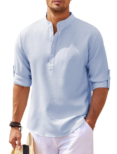 Camisa para hombre cuello mao algodón ligero estilo casual - Adrián