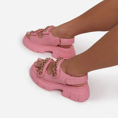 Sandalias para mujer de plataforma con detalle de cadena metálica - Renata