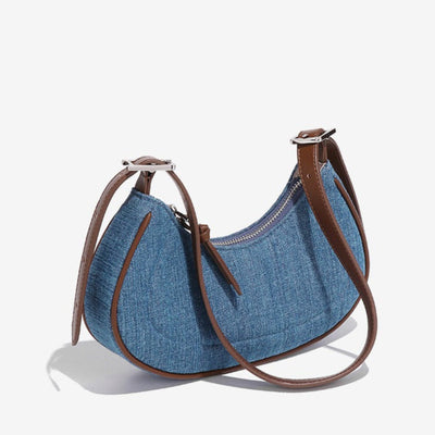 Bolso de hombro para mujer denim con forma media luna - Élodie