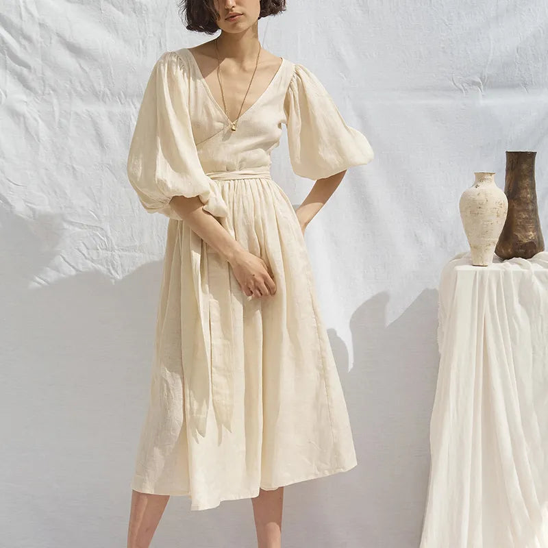 Natalie - Vestido de dama con mangas abullonadas