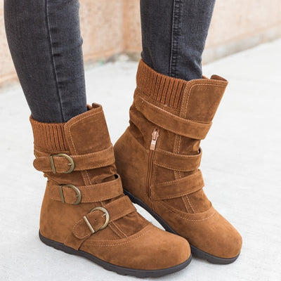 Botas casuales de mujer con hebillas y detalle en gamuza - Amelie