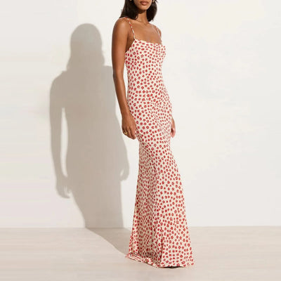 Lenay - Vestido largo de tirantes con estampado floral cruzado y fluido