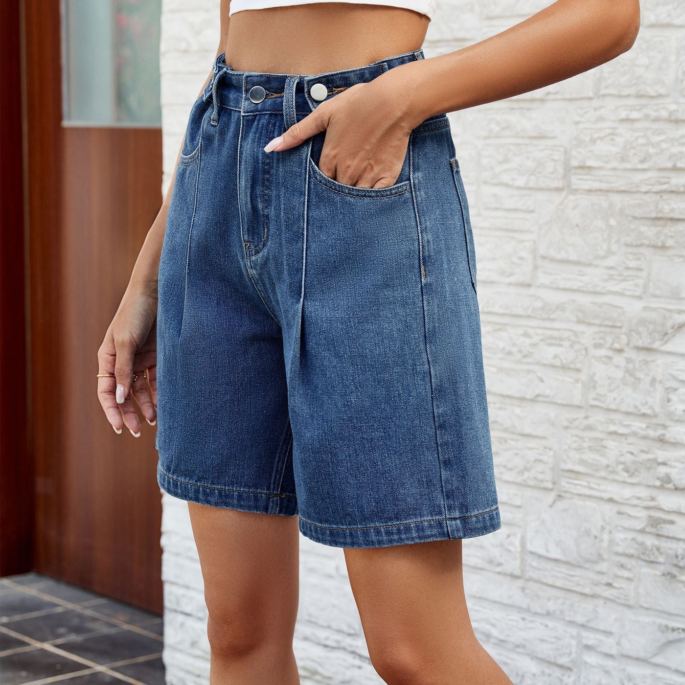 Bermuda denim mujer corte recto estilo vintage - Kendra