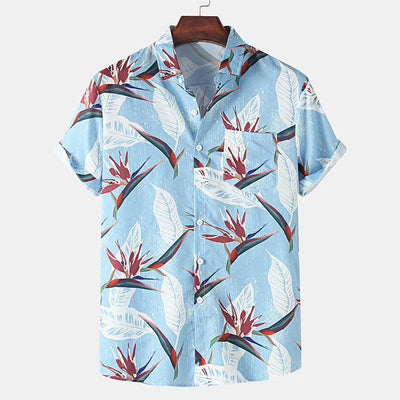 Camisa estampada de manga corta para hombre con diseño floral